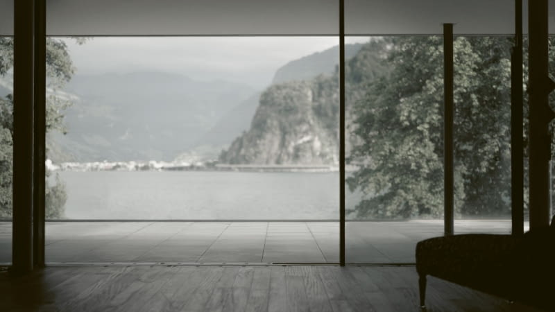 Drzwi przesuwne Venuro sprawiają, że wnętrze stapia się z otoczeniem. Drzwi przesuwne Venuro sprawiają, że wnętrze stapia się z otoczeniem.