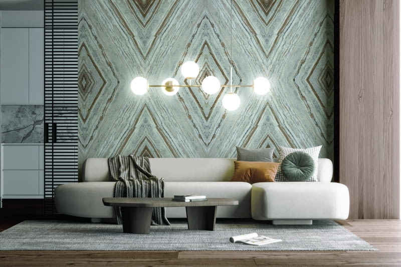 Kamienne płyty z symetrycznym użyleniem dają spektakularny efekt dekoracyjny. Ich obróbka polega na przecięciu z precyzją skalnej bryły i otwarciu jej jakby była kartką w książce.