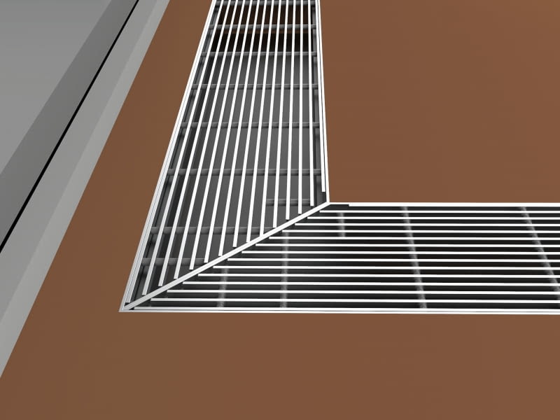 Jeśli zajdzie taka konieczność, inwestorzy mogą zamówić wykonanie  zestawu kanałów grzewczych połączonych narożnikami Szczeble  podestu mogą dochodzić do siebie np. pod kątem 90