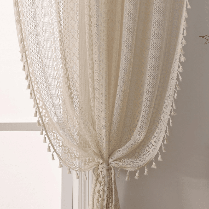 Zasłony koronkowe boho vintage 2 panele 213 cm dzianinowe filtrujące