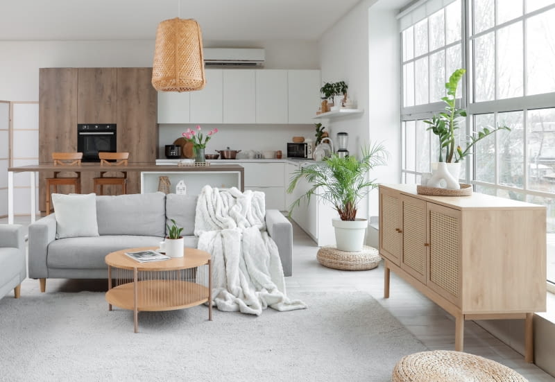 Skandynawski salon z kuchnią