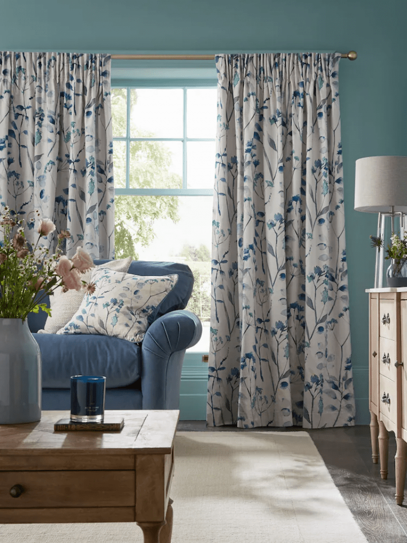 Blue Isla Floral Print Pencil Pleat Blackout
