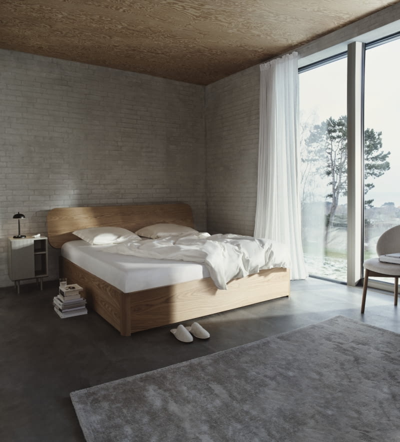 Łóżko Element w fornirze w kolorze naturalnego dębu