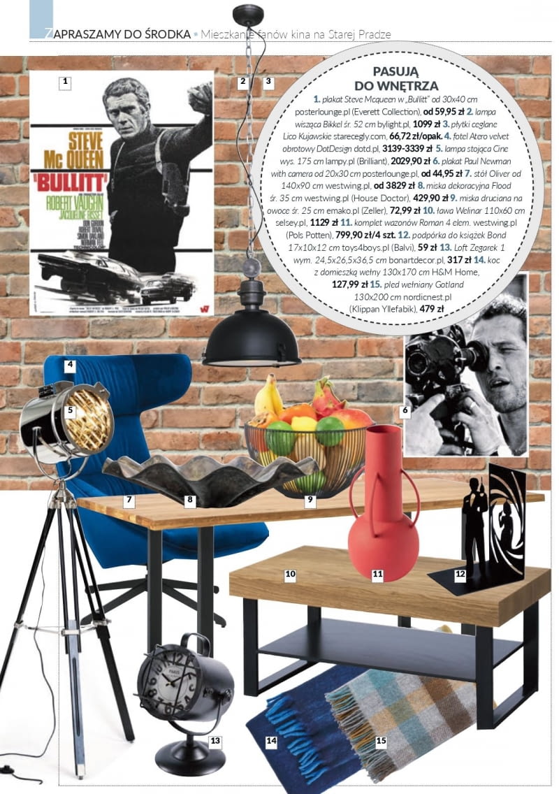 Meble i dodatki pasujące do prezentowanych wnętrz