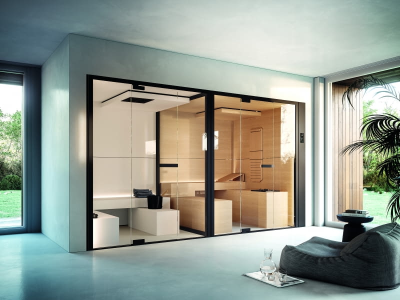 Modułowe rozwiązania wellness Chillout i Skyfall Combi z firmy GLASS 1989 można dowolnie łączyć, tworząc własną strefę wellness. Modułowe rozwiązania wellness Chillout i Skyfall Combi z firmy GLASS 1989 można dowolnie łączyć, tworząc własną strefę wellness.