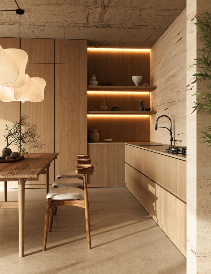 Półki w kuchni zamiast szafek wiszących