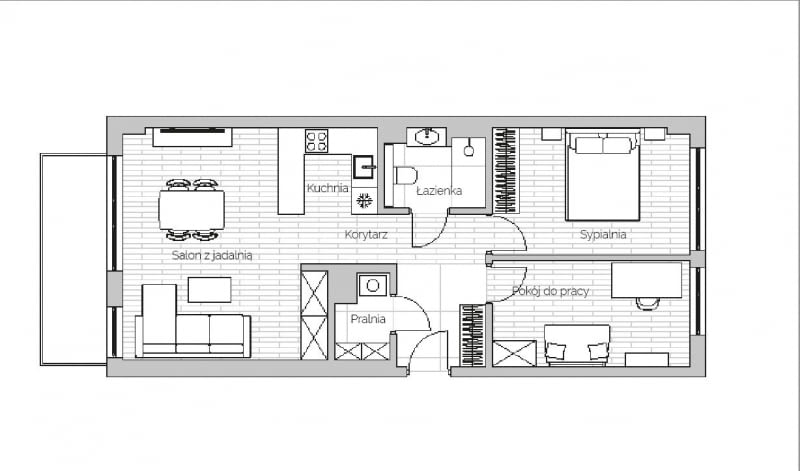 Plan mieszkania 67 m2, projekt: Joanna Lemka-Wójcik