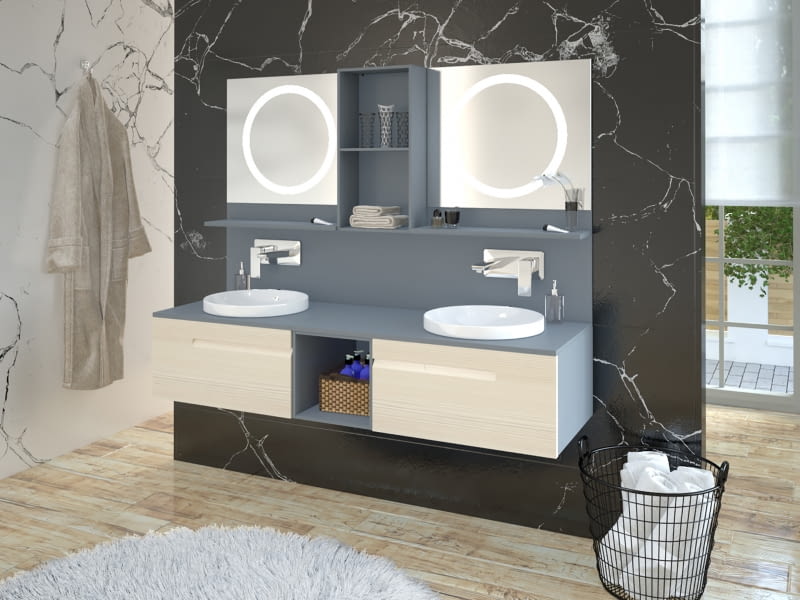 Dwie umywalki to komfort dla domowników; aby w tej strefie był jeszcze większy, zadbajmy o meble łazienkowe – tu modułowy system, który można dowolnie konfigurować, Modus