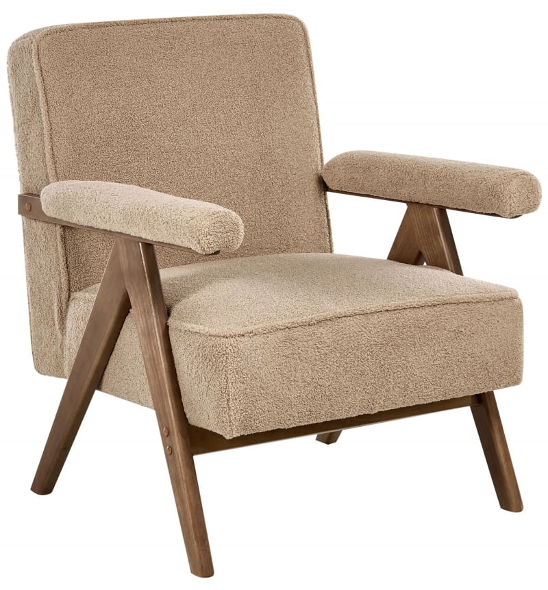 Fotel Evje bouclé, drewno kauczukowe, 809 zł.