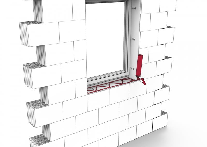Krok 6 - montaż wewnętrznego i zewnętrznego parapetu