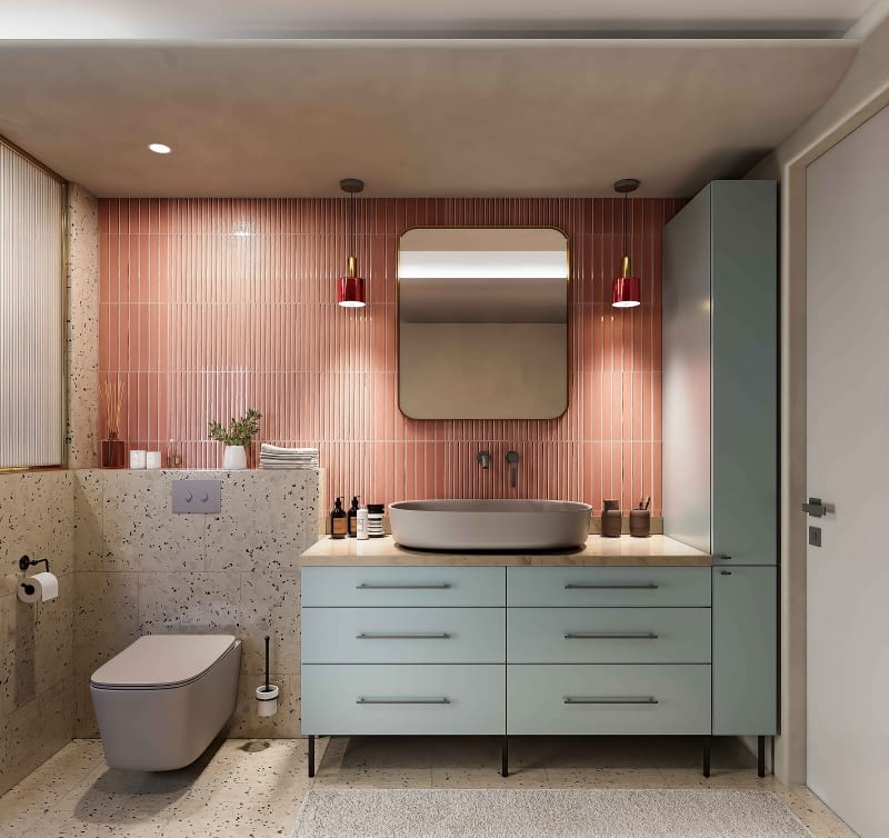 Pamiętajmy, że ważnym krokiem jest też zadbanie o właściwe oświetlenie, które podkreśli walory wybranej barwy np. mebli łazienkowych.