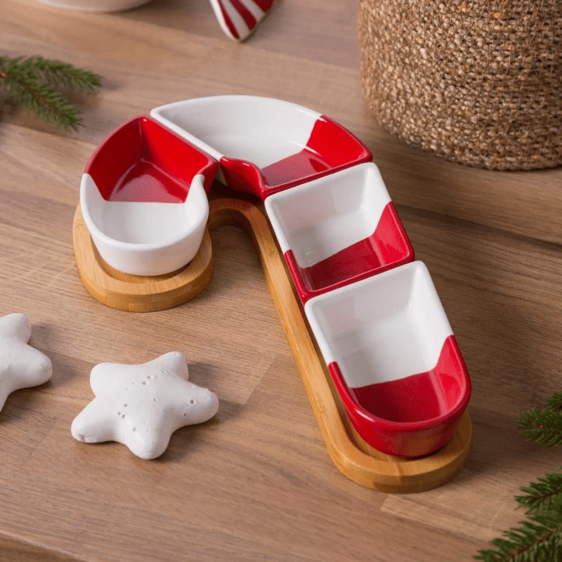 Naczynie świąteczne porcelanowe na bambusowej podstawie Altom Design Cukrowa laseczka 30 cm