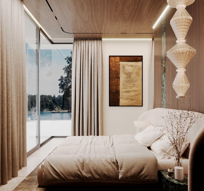 Dom nad jeziorem wpisany w pejzaż