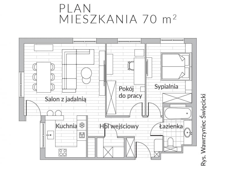 Plan mieszkania 70 m kw. Plan mieszkania 70 m kw.