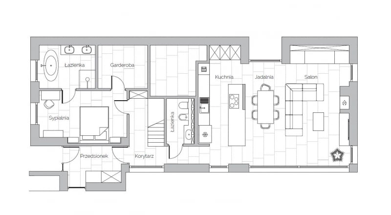 Rzut parteru domu w Gliwicach o powierzchni 146 m2, projekt wnętrz: Ambiente Dominika Cymerman Rzut parteru domu w Gliwicach o powierzchni 146 m2, projekt wnętrz: Ambiente Dominika Cymerman
