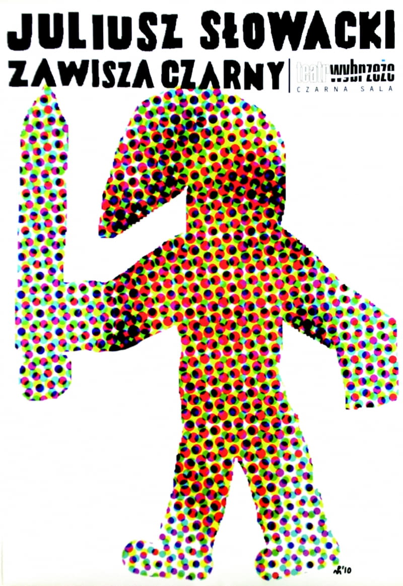 Piotr Młodożeniec. Plakat teatralny „Zawisza Czarny” do dramatu Juliusza Słowackiego dla Teatru Wybrzeże w Gdańsku powstał w 2010 r. Oryginalna grafika z tego roku do kupienia w poster.pl, 120 zł, w formacie B1 (ok. 98 x 68 cm).