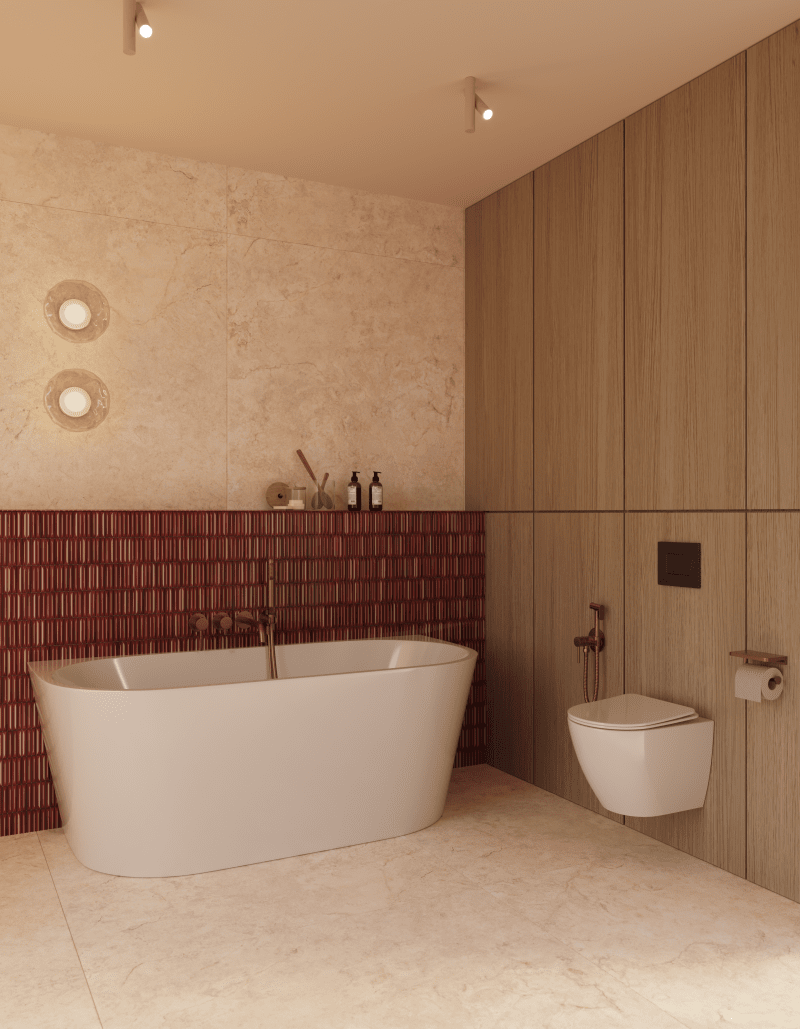 Biel, brązy i beże doskonale współgrają z kamieniem, betonem oraz drewnem, tworząc wnętrze o wyrafinowanym, ale naturalnym charakterze