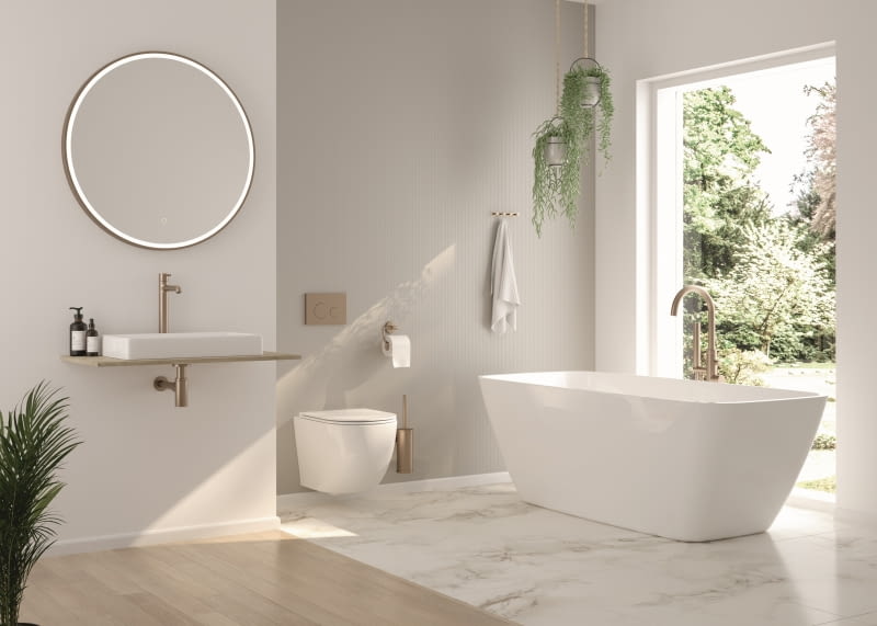 Miedziany kolor baterii Molle idealnie współgra ze złamaną bielą pozostałego wyposażenia, tworząc pełną harmonii przestrzeń do wypoczynku. Miedziany kolor baterii Molle idealnie współgra ze złamaną bielą pozostałego wyposażenia, tworząc pełną harmonii przestrzeń do wypoczynku.