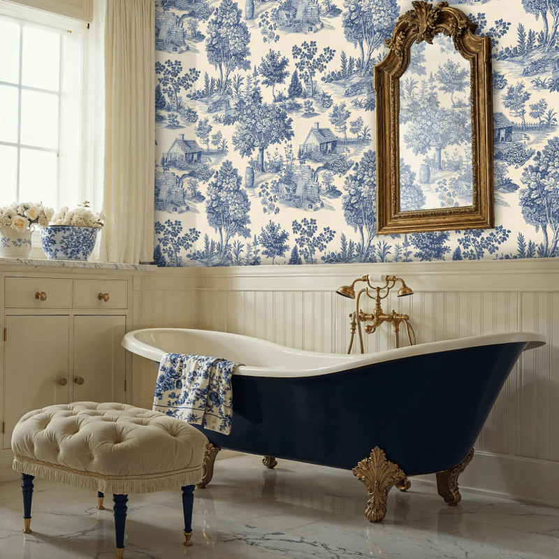 Blue Toile Peel and Stick Wallpaper