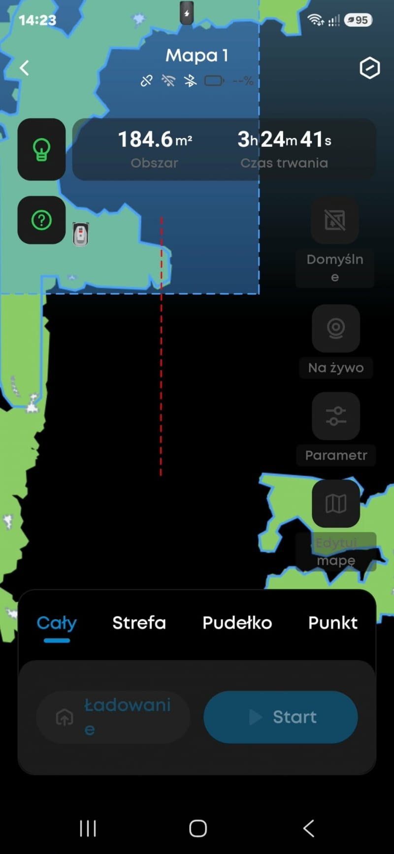 Czerwoną linią zaznaczyłam schody do piwnicy by robot tam nie wpadł Czerwoną linią zaznaczyłam schody do piwnicy by robot tam nie wpadł