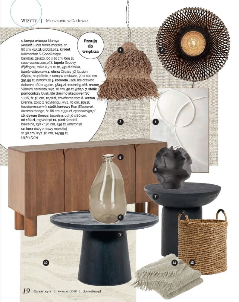 Meble i dodatki pasujące do prezentowanych wnętrz