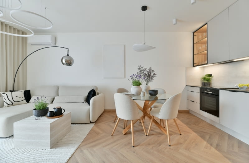 Skandynawski salon z kuchnią