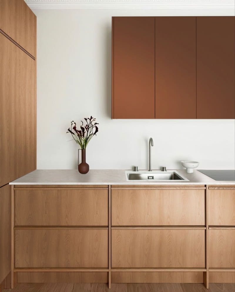 Woodeco_Blat UltraFit Marmur Calacatta PK9024_płyta laminowana Dąb Karmel PD3053, Terracota PU1516 Woodeco_Blat UltraFit Marmur Calacatta PK9024_płyta laminowana Dąb Karmel PD3053, Terracota PU1516