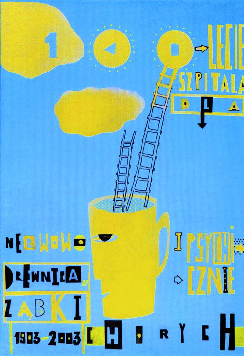 Plakat „100-lecie szpitala dla nerwowo i psychicznie chorych”, 2003 r., galeriagrafikiiplakatu.pl, 70 zł, B1.