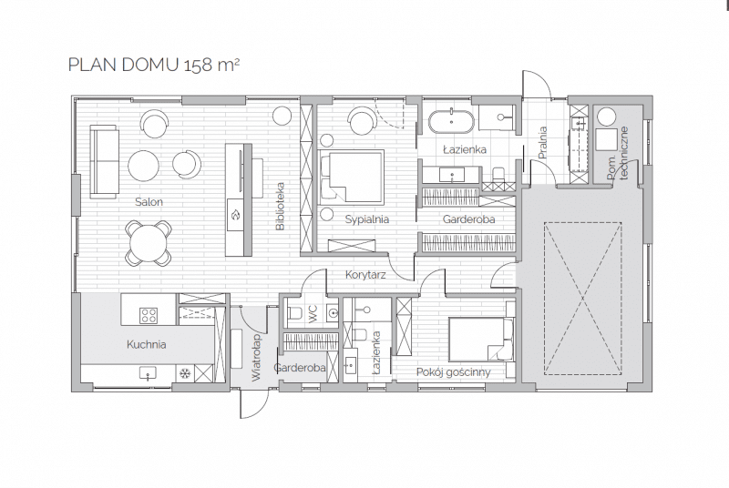 Plan domu o powierzchni 158 m2 ; projekt: Aga Morawiec / Pracownia Projektowa Siedem Plan domu o powierzchni 158 m2 ; projekt: Aga Morawiec / Pracownia Projektowa Siedem