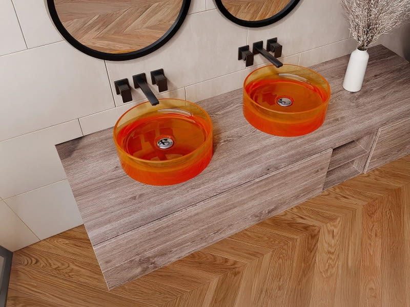 Umywalka nablatowa okrągła przezroczysta z żywicy - 40 cm - Pomarańczowy - SPAVO