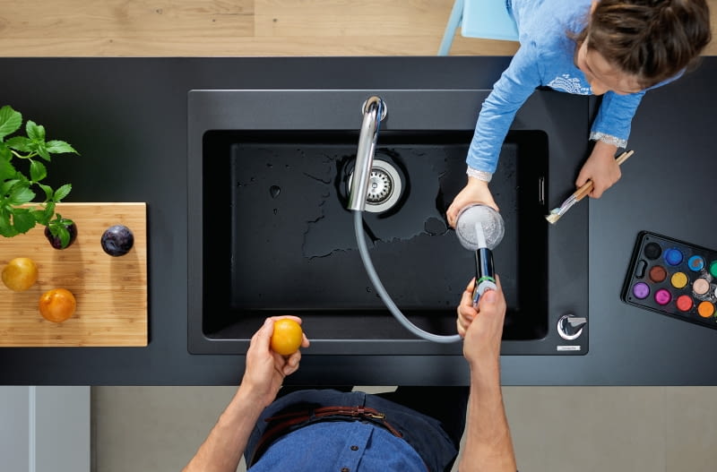 Naturalny wygląd to zaleta zlewo- zmywaka granitowego, Hansgrohe