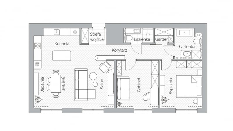 Rzut mieszkania - 84 m2 w Krakowie, projekt wnętrz: Butterfly Studio