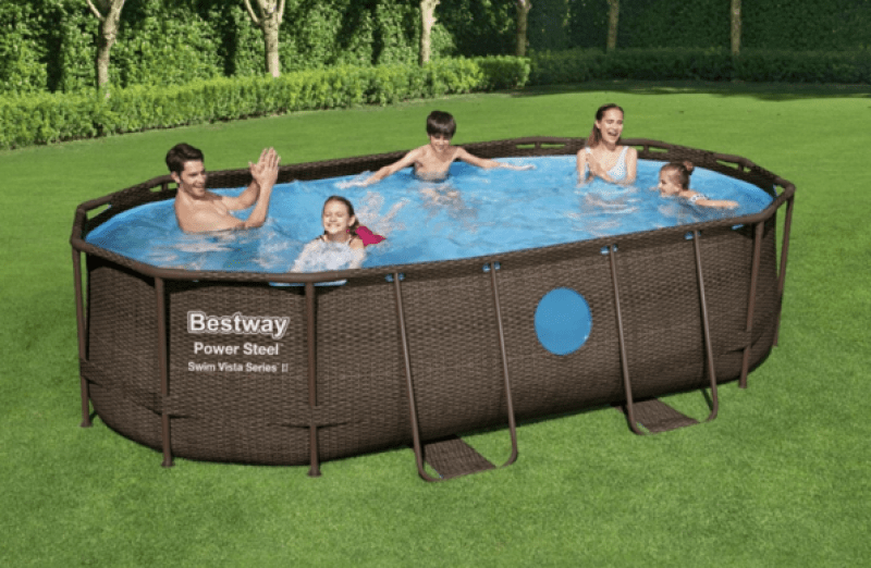 Basen ogrodowy ze stelażem Power Steel ™ Swim Vista Series II z rattanowym nadrukiem Basen ogrodowy ze stelażem Power Steel ™ Swim Vista Series II z rattanowym nadrukiem