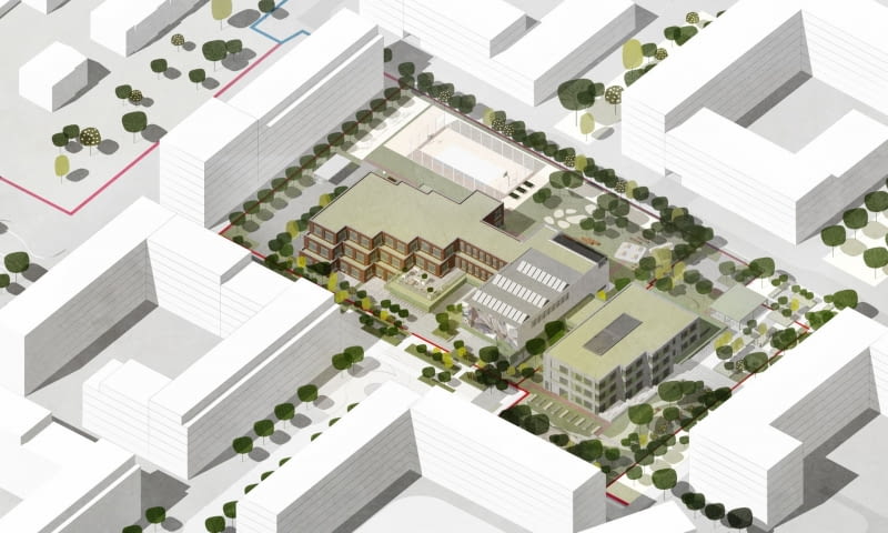 Planowana nowa publiczna szkoła przy ul. Radzymińskiej w Warszawie. Proj. WWAA