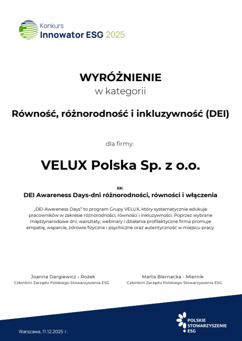 Dyplom Innowator ESG Dyplom Innowator ESG