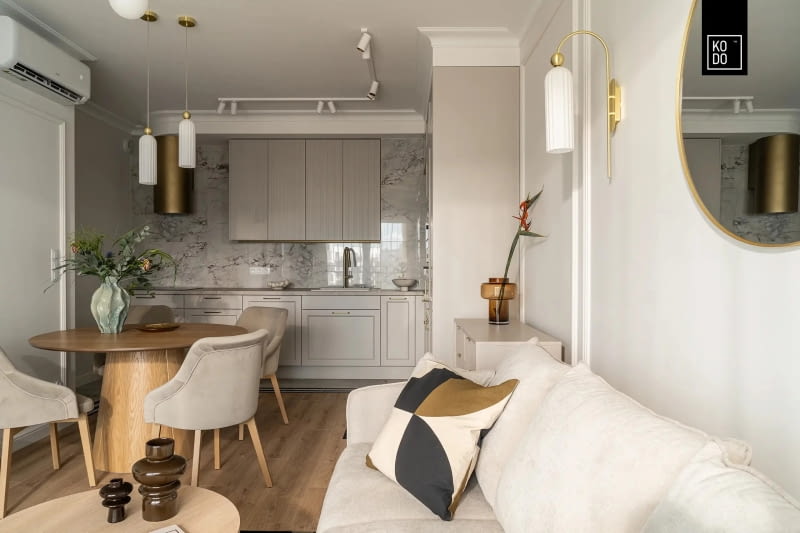 Wnętrza w złotej poświacie - projekt pracowni KODO