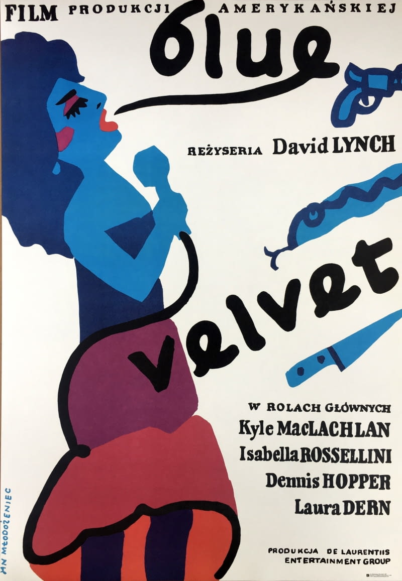 Plakat do amerykańskiego filmu Davida Lyncha „Blue Velvet” (1986). W rolach głównych wystąpili: Isabella Rossellini, Kyle MacLachlan, Dennis Hopper. Pierwsza oficjalna limitowana reedycja plakatu wykonanego w 1987 r., w oryginalnym formacie B1 (ok. 98 x6 8 cm), pochodzi z 2017 r. — do kupienia w poster.pl z kolekcji Galerii Plakatu.