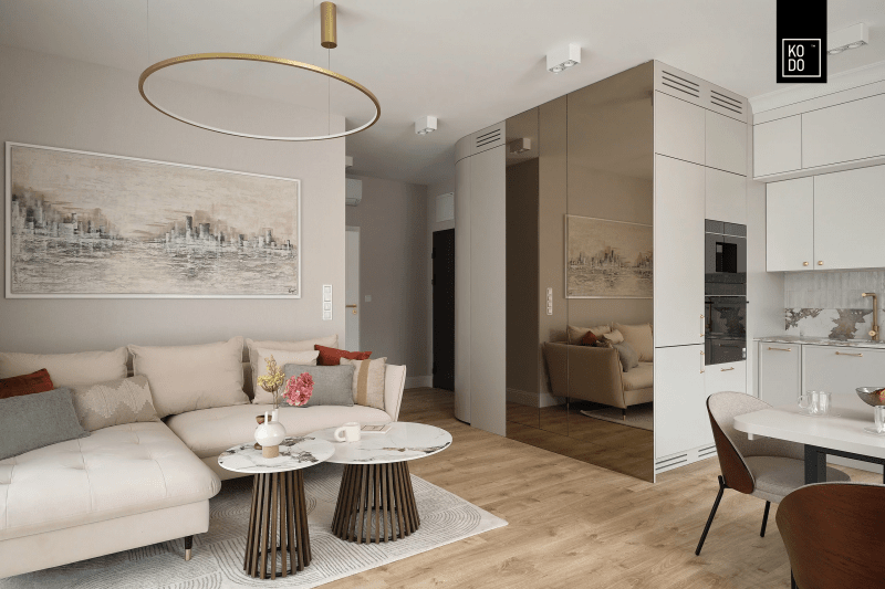 Eleganckie mieszkanie w bieli, beżach i szarości Eleganckie mieszkanie w bieli, beżach i szarości