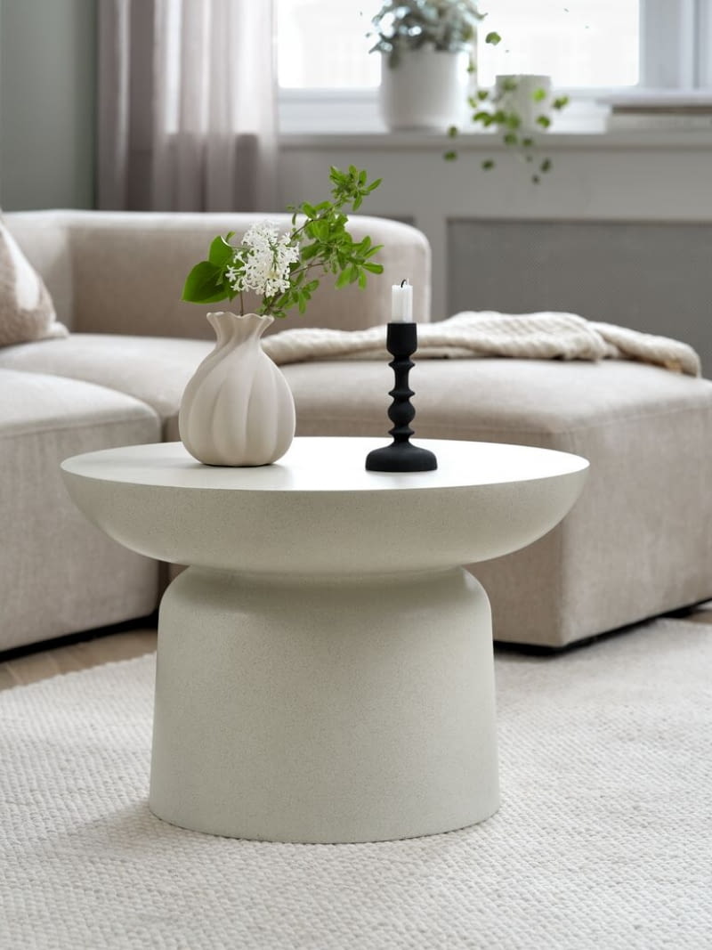 Stolik kawowy LYDUM śr. 60 cm beżowy włókno cementowe Stolik kawowy LYDUM śr. 60 cm beżowy włókno cementowe