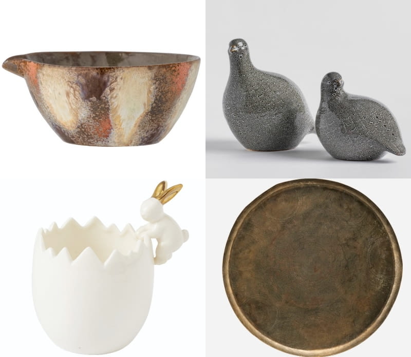 1. Miska Aristos, kamionka, 20 x 9 cm, ok. 155 zł, bloomingville.com  2. Figurka Cackle, porcelana, 17,5 x 13 cm, 79,99 zł, home-you.com / Figurka Cacklessio, porcelana, 16,5 x 11 cm, 69,99 zł, home-you.com