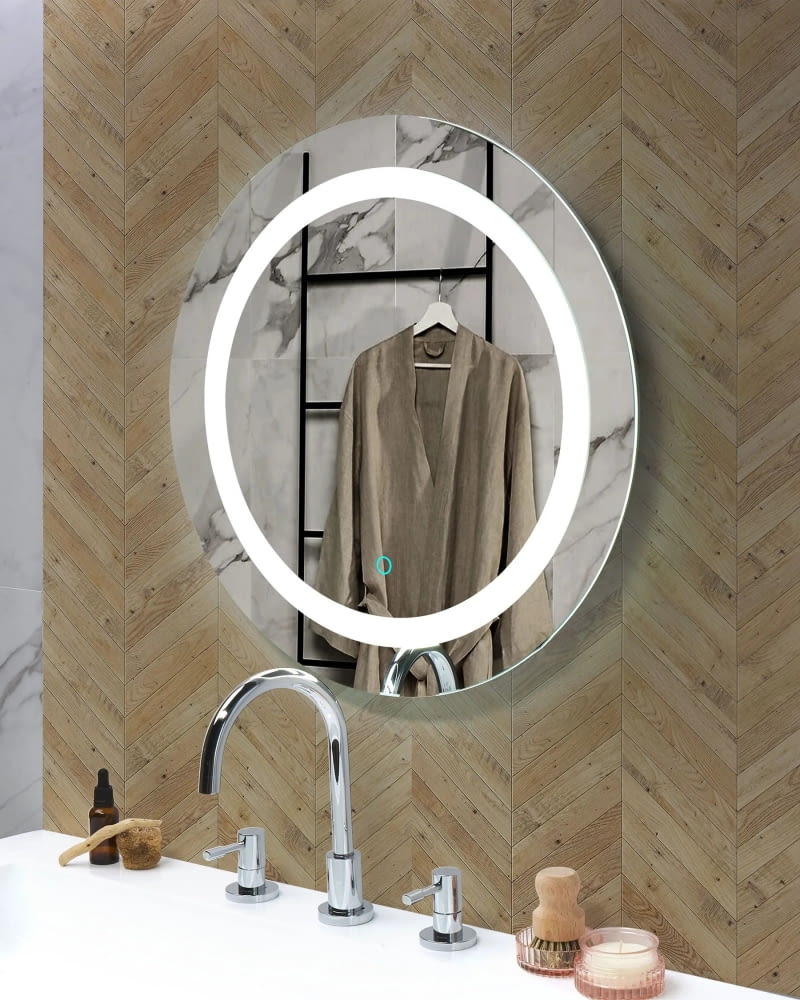 Lustro łazienkowe LED Selune, śred. 58 cm, kolor srebrny, 479 zł, beliani.pl