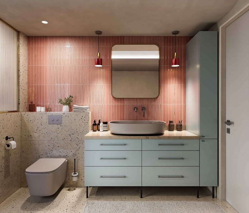 Czerwony kolor w łazience