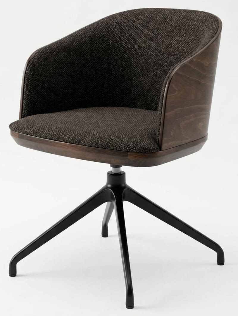 Arch, proj. Pawlak & Stawarski, drewno, metal i tkanina, 57 x 61 cm, wys. 81,5 cm, od 3220 zł.