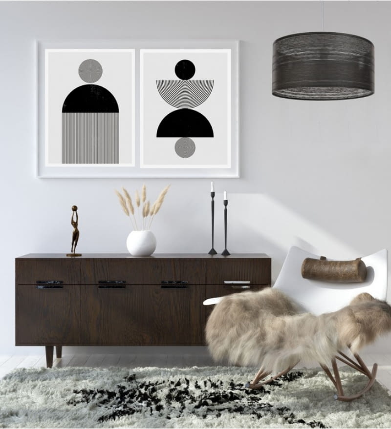 Czarna lampa wisząca Kanefer z abażurem z tkaniny strukturalnej