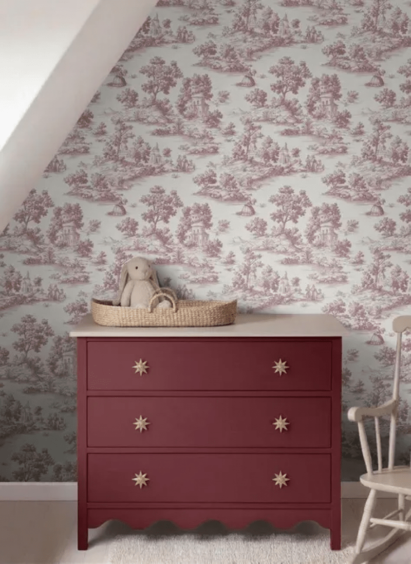 Tapeta nadruk toile de jouy bordowo-czerwony SANDERS & SANDERS