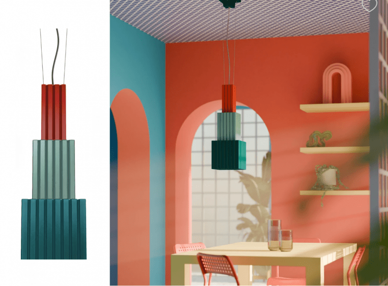 Lampa wisząca ceramiczna METRA niebieski z pomarańczowym