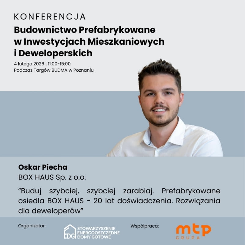 Oskar Piecha - specjalista w obszarze prefabrykowanego budownictwa mieszkaniowego, związany z markami BOX HAUS i ERDOL HAUS Oskar Piecha - specjalista w obszarze prefabrykowanego budownictwa mieszkaniowego, związany z markami BOX HAUS i ERDOL HAUS