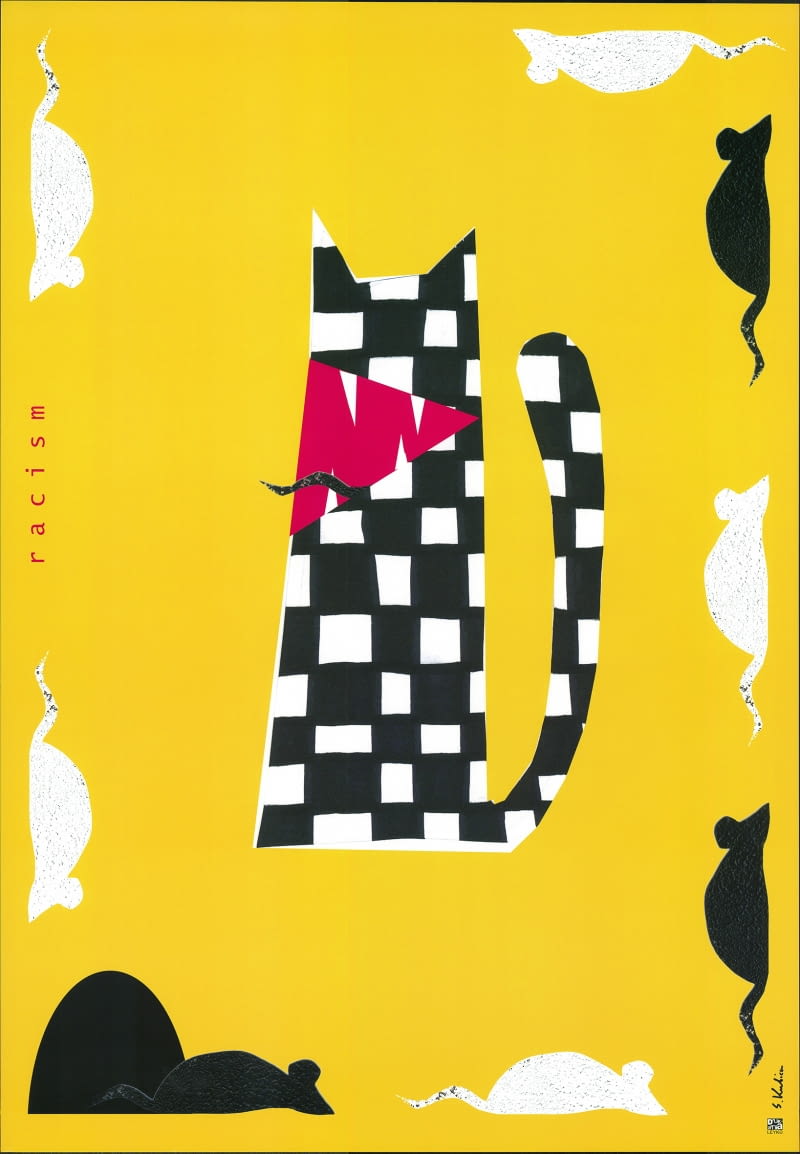 Plakat społeczny o oryginalnym tytule „Racism”. Do kupienia druk z 2007 roku w sklepie galeriaplakatu.com.pl, 87 zł, format B1 (ok. 98 x 68 cm).