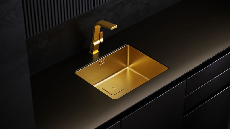 Wyjątkowy, współczesny akcent do kuchni, który doda wnętrzu luksusu i klasy – zlewozmywak i bateria w odcieniu mosiądzu, zlewozmywak FlexLinea, bateria ICC, Teka