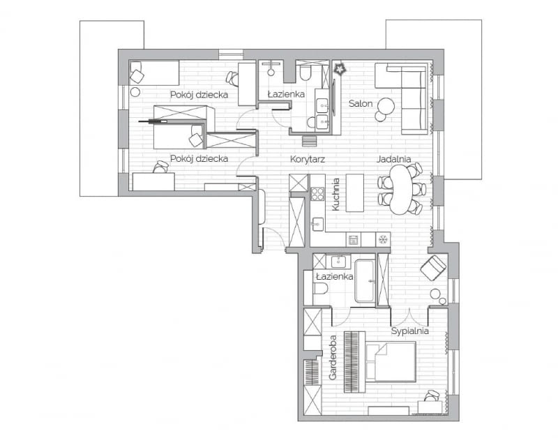 Rzut mieszkania, projekt Katarzyna Sosińska Interiors